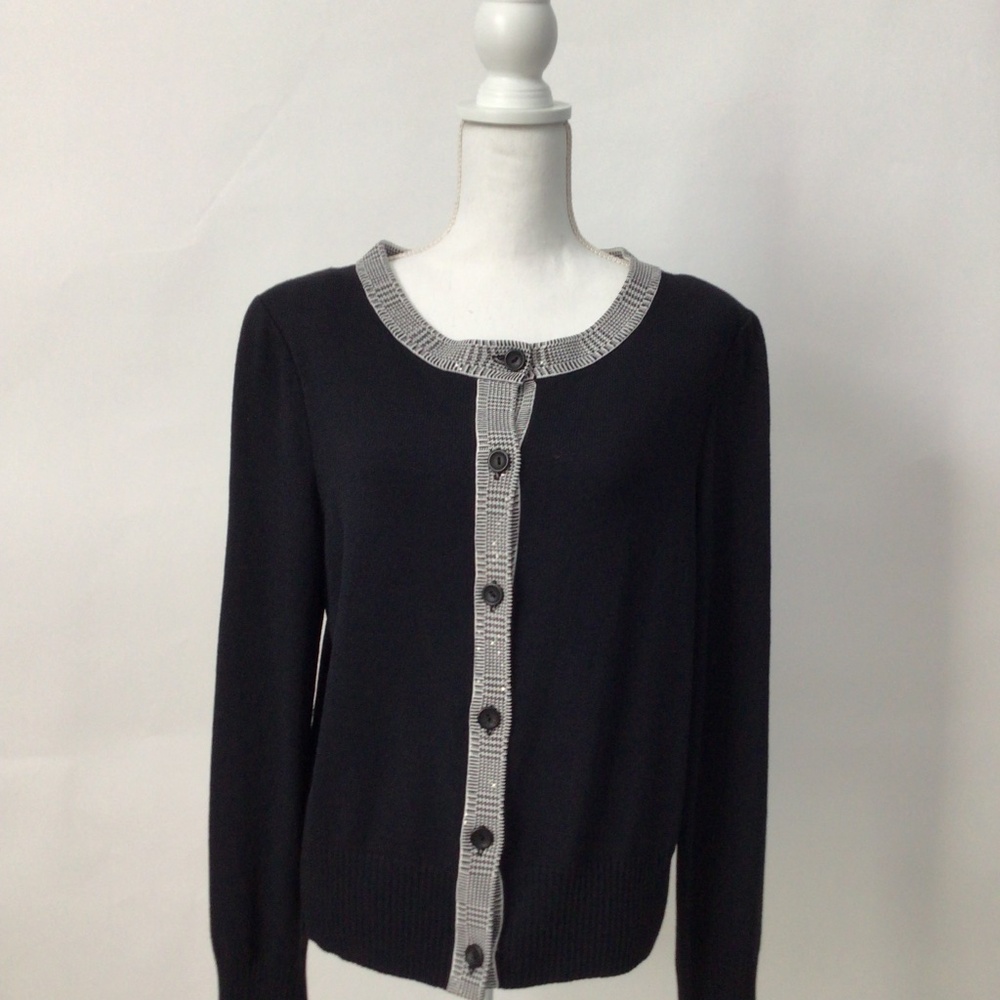 St. John Black Santana Knit Button Cardigan Sweater Luxury Size M